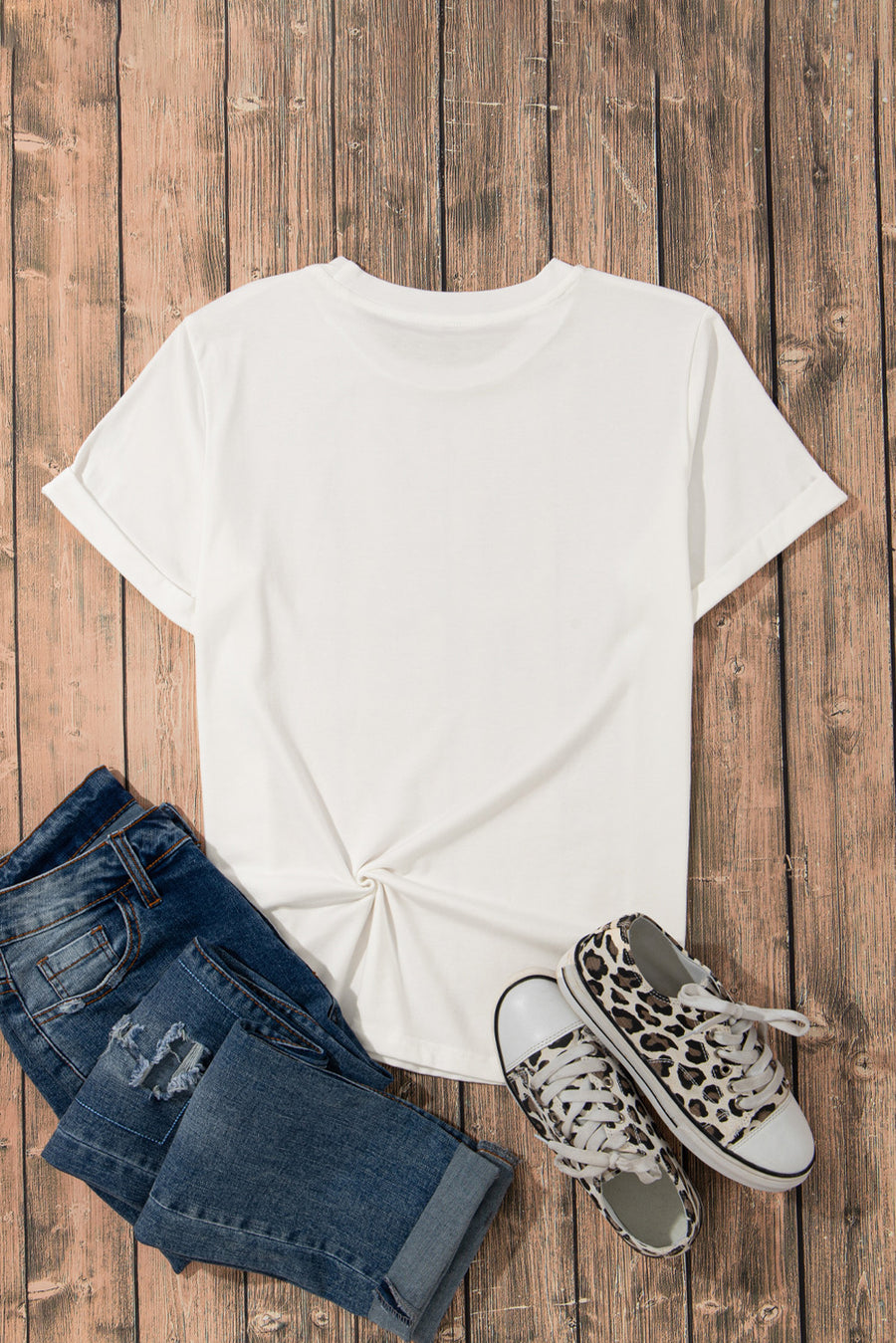Another view of the back of Rose Graphic Round Neck Short Sleeve T-Shirt