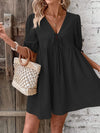 V-Neck Tie-Front Mini Dress with Puff Sleeves