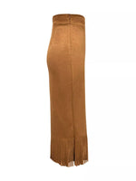 Brown suede skirt with fringe on a white background