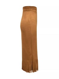 Brown suede skirt with fringe on a white background