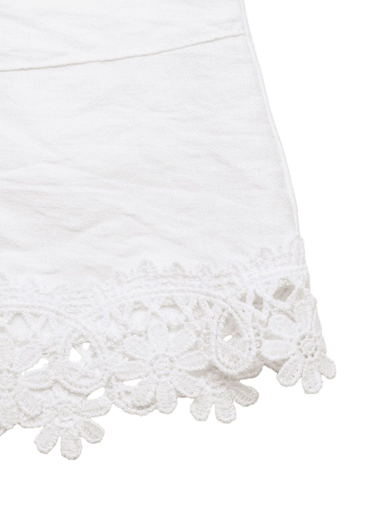 White lace trim on a white background