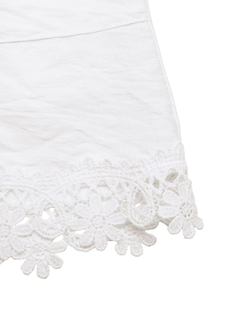 White lace trim on a white background