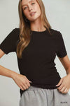 Women's stylish Black Umgee Brushed Rib Short Sleeve Top