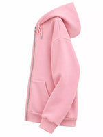 A light pink zip-up hoodie shown from a side profile view against a plain white background.