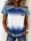 Women Casual Summer Denim Patchwork Short Sleeve Blouse