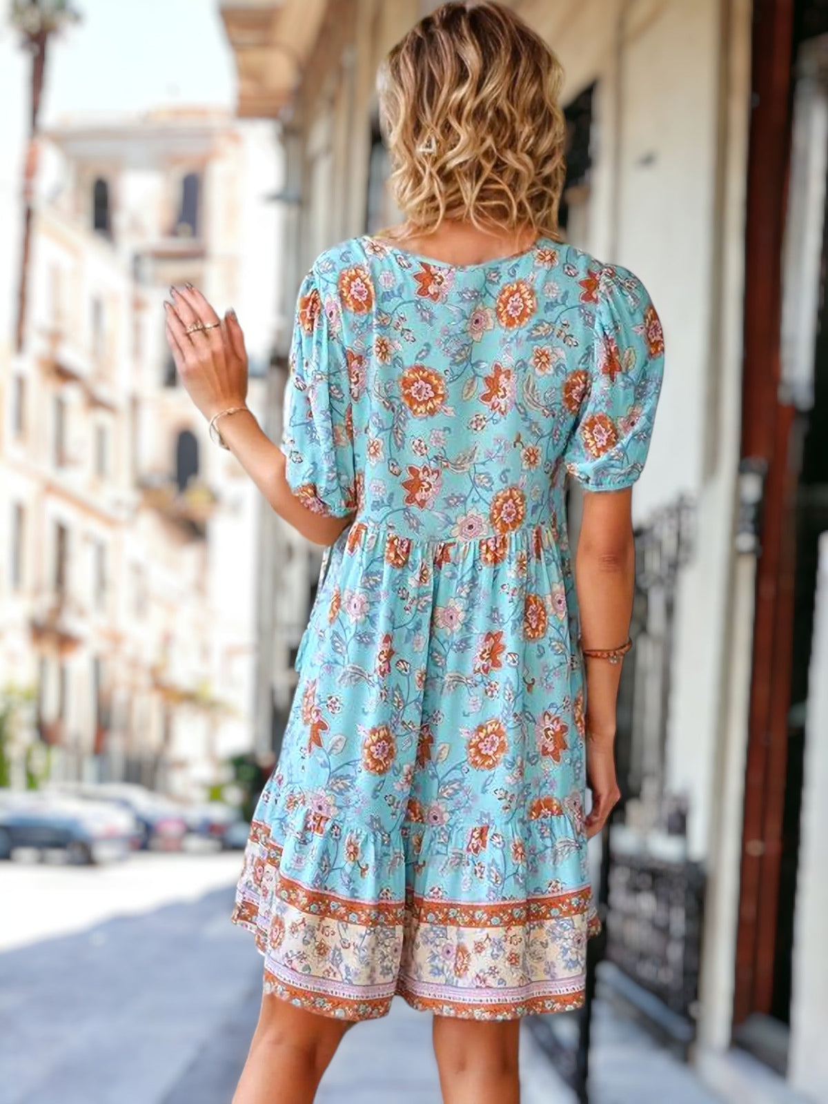 Floral Puff Sleeve Bohemian Dress for spring