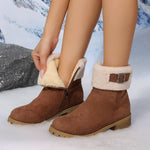 Woman showing off the new and improve Round Toe Block Heels Boots