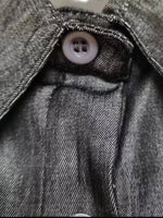 Close-up of a button on a textured fabric surface