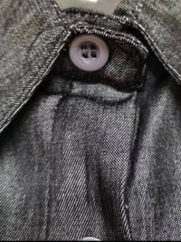 Close-up of a button on a textured fabric surface