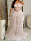 Women's Feathered Corset Tulle Evening Dress
