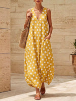 Yellow Polka Dot V-Neck Sleeveless Maxi Dress