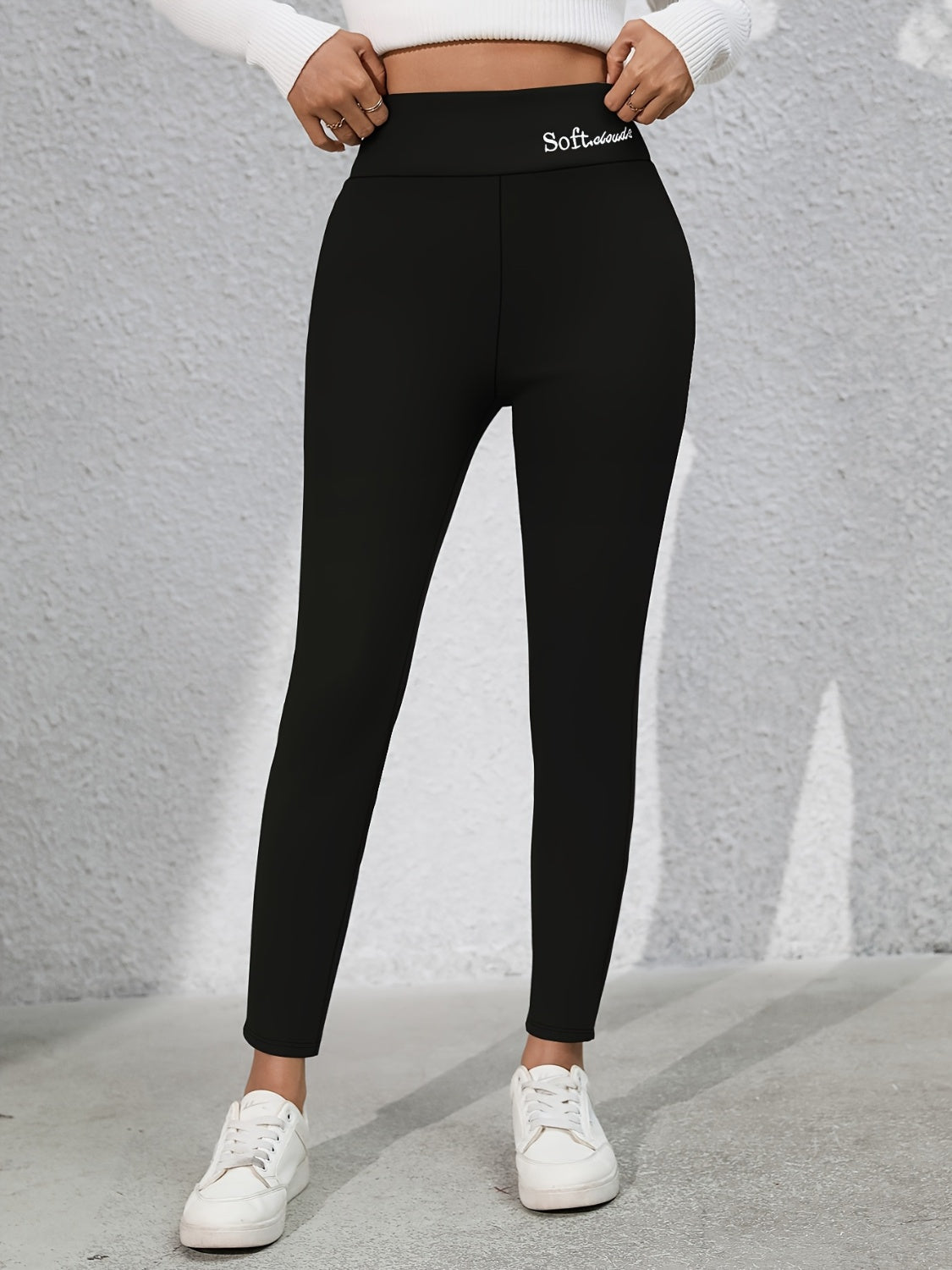 Black Full Size Letter Embroidered High Waist Leggings
