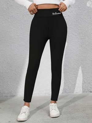 Black Full Size Letter Embroidered High Waist Leggings