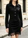 Long-Sleeve Shirt Dress with Lace Hem