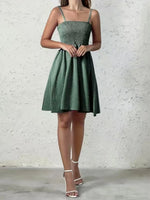 Full view of green Full Size Smocked Square Neck Cami Dress Plus Size