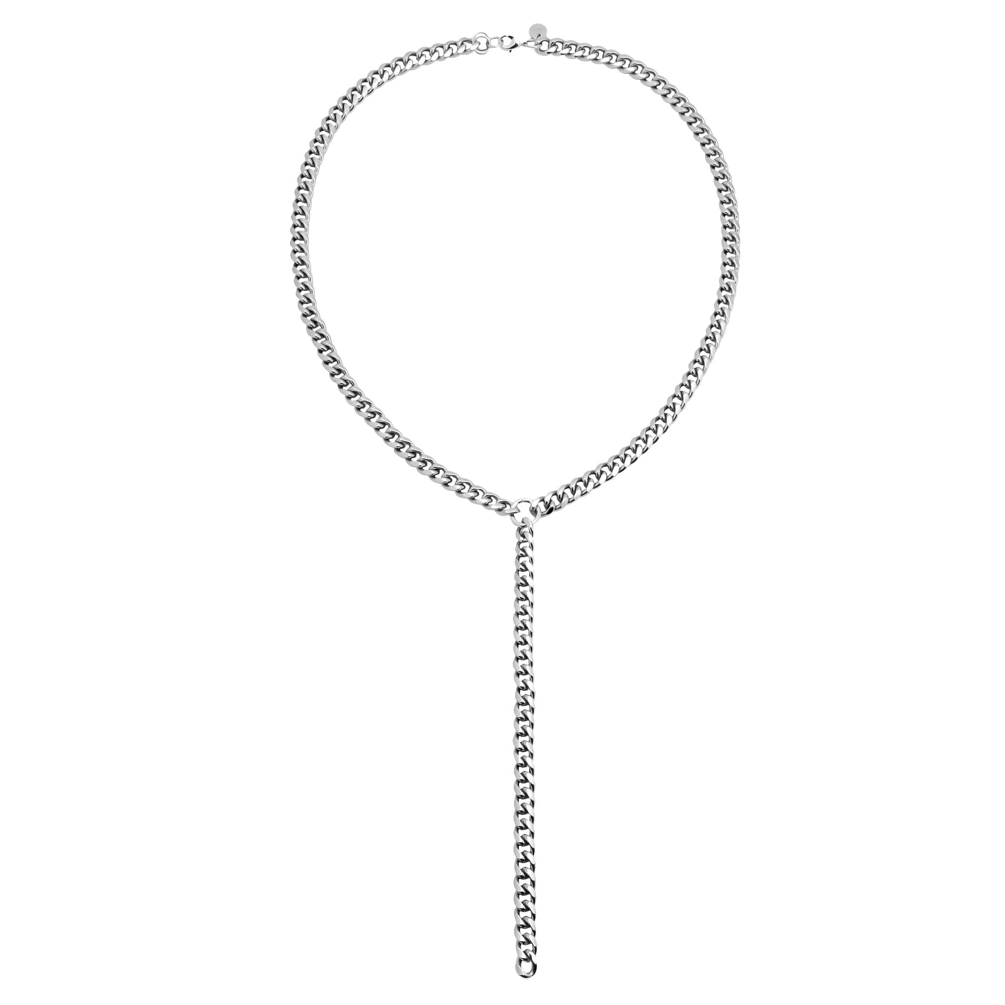 A view of silver Curb Chain Lariat