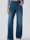 Women's Cat's whisker High-Waisted Cross-Over Waistband Stretch Straight Jeans