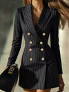 Stripe Double-Breasted Blazer Dress For Women