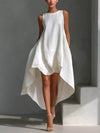 High-Low Round Neck Sleeveless Dress For Ladies