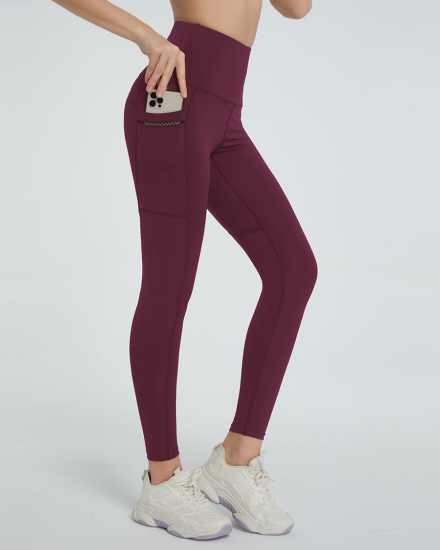 Side view of burgundy High Waist Active Leggings 