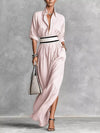 Slit Roll-Up Sleeve Maxi Dress