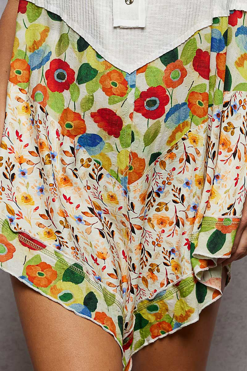 Colorful floral-patterned garment with a plain background