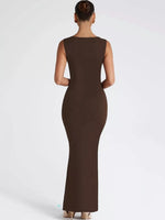 Brown sleeveless dress on a white background