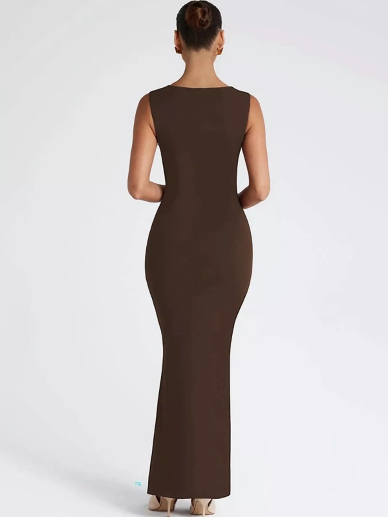 Brown sleeveless dress on a white background