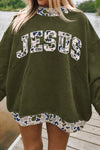 Camo JESUS Graphic Dropped Shoulder Sweatshirt