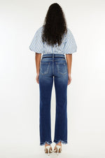 back view of Kancan High Rise Distressed Slim Straight Jeans