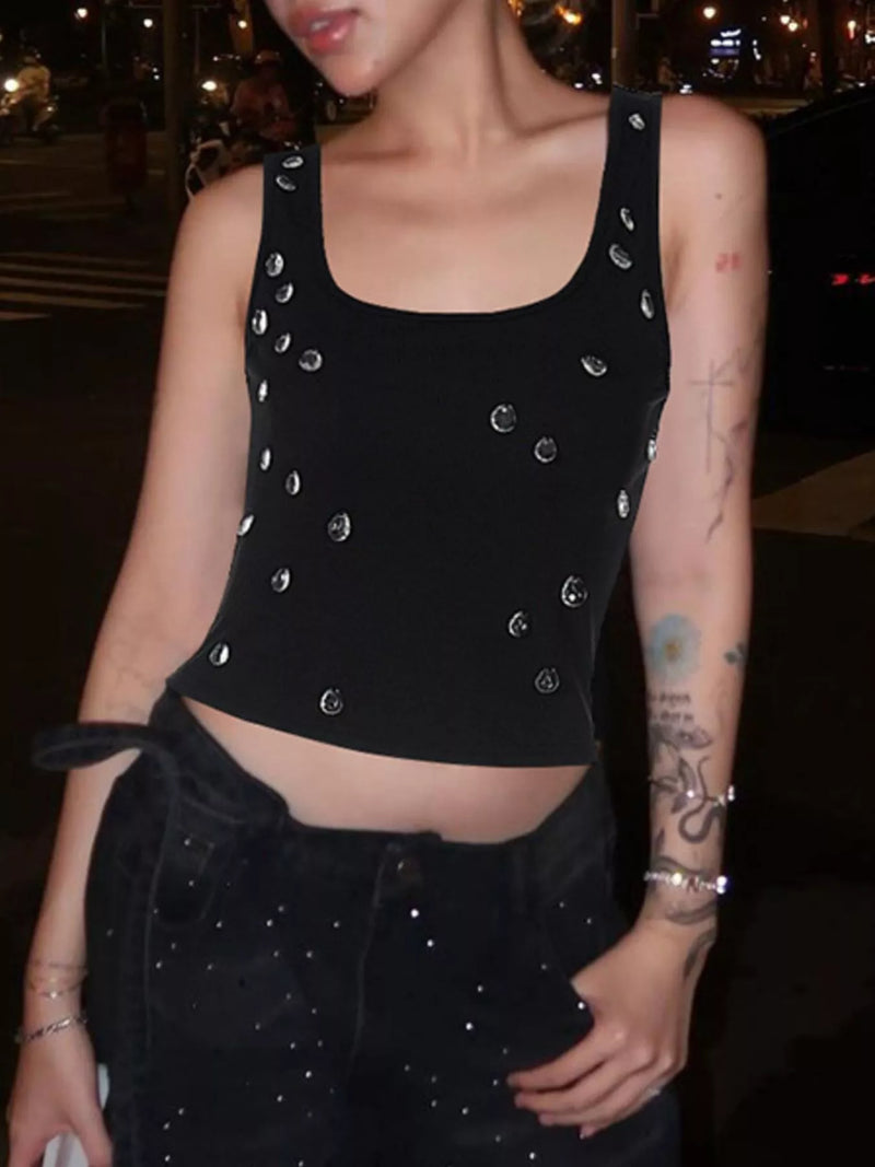 Full view of Women's Bead Embellished Square Neck Tank