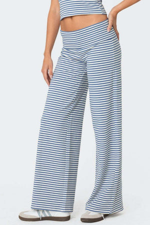 Blue Striped Wide Leg Pants