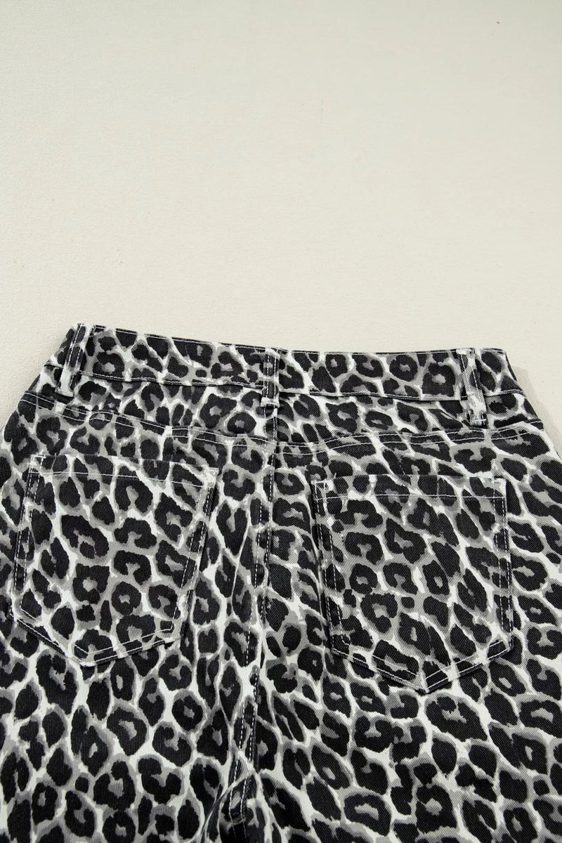 Leopard print pants on a light gray background