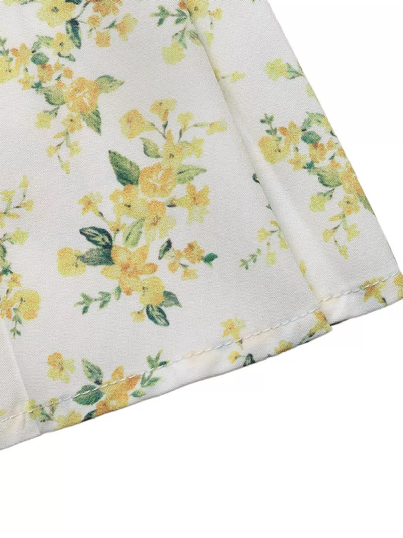 Floral fabric with yellow flowers on a white background