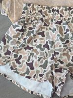 Camouflage-patterned fabric on a flat surface