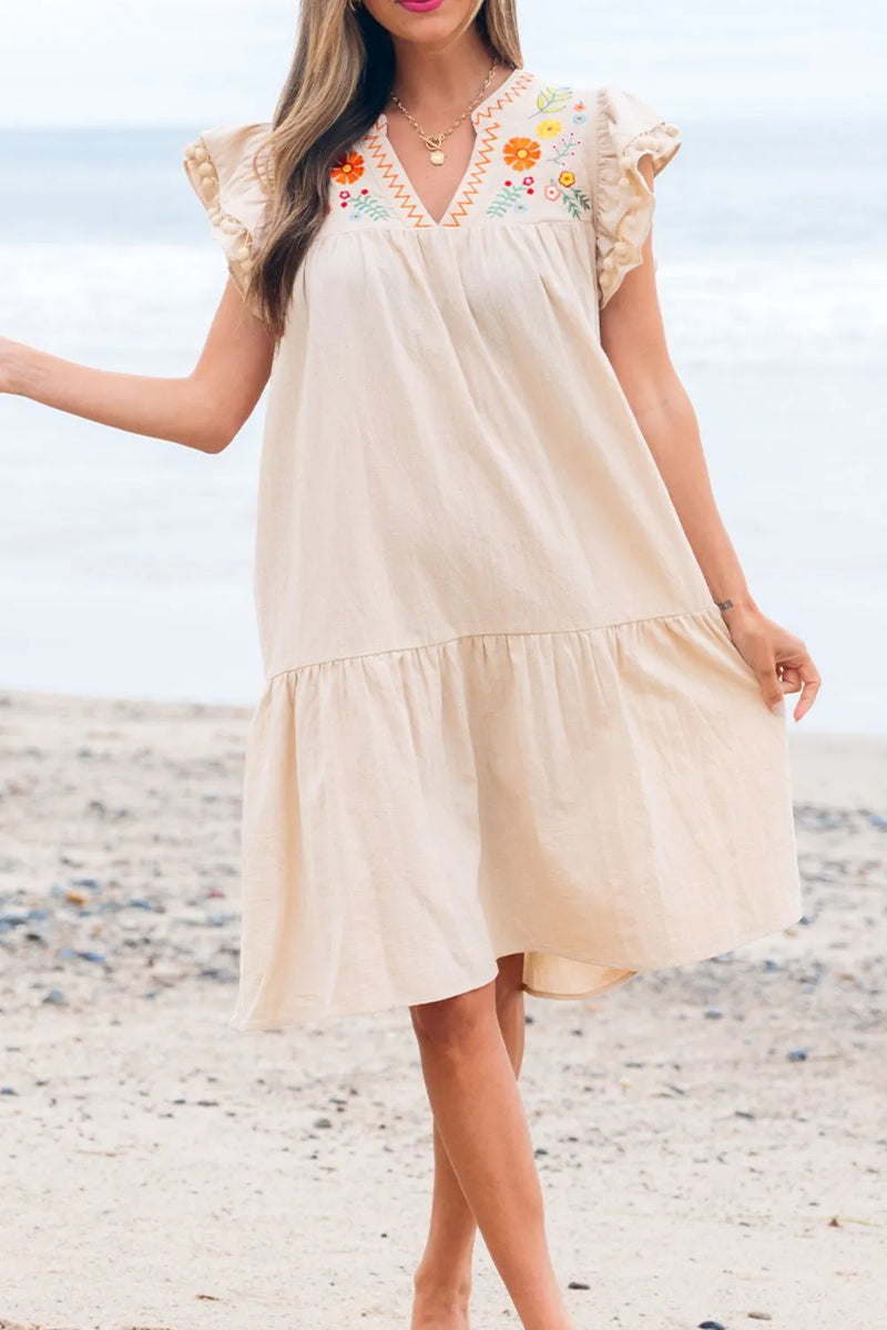 Front view of beige dress