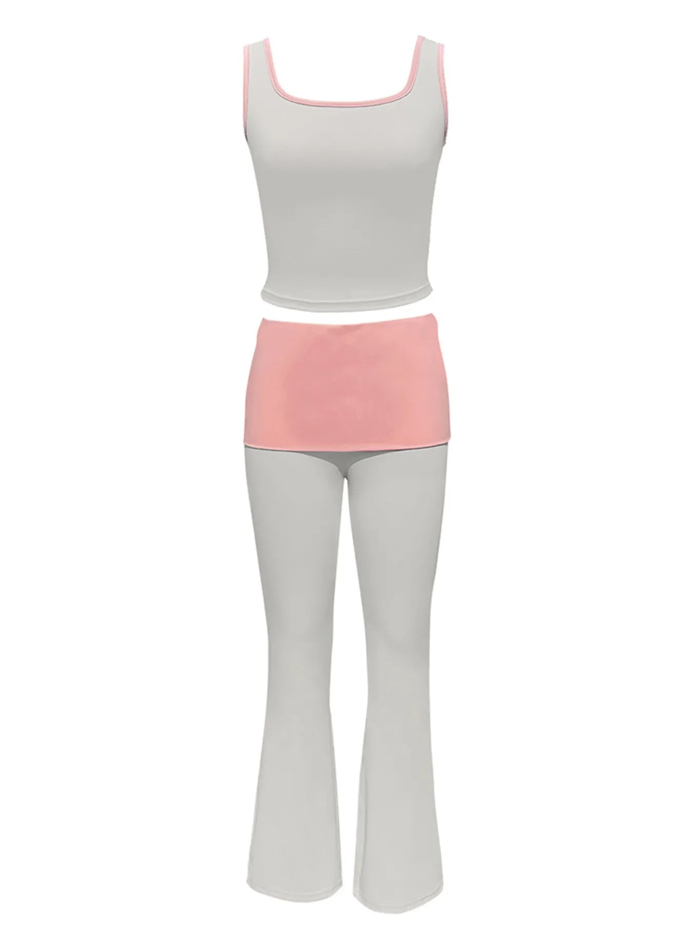 Gray tank top and pink pants set on a white background