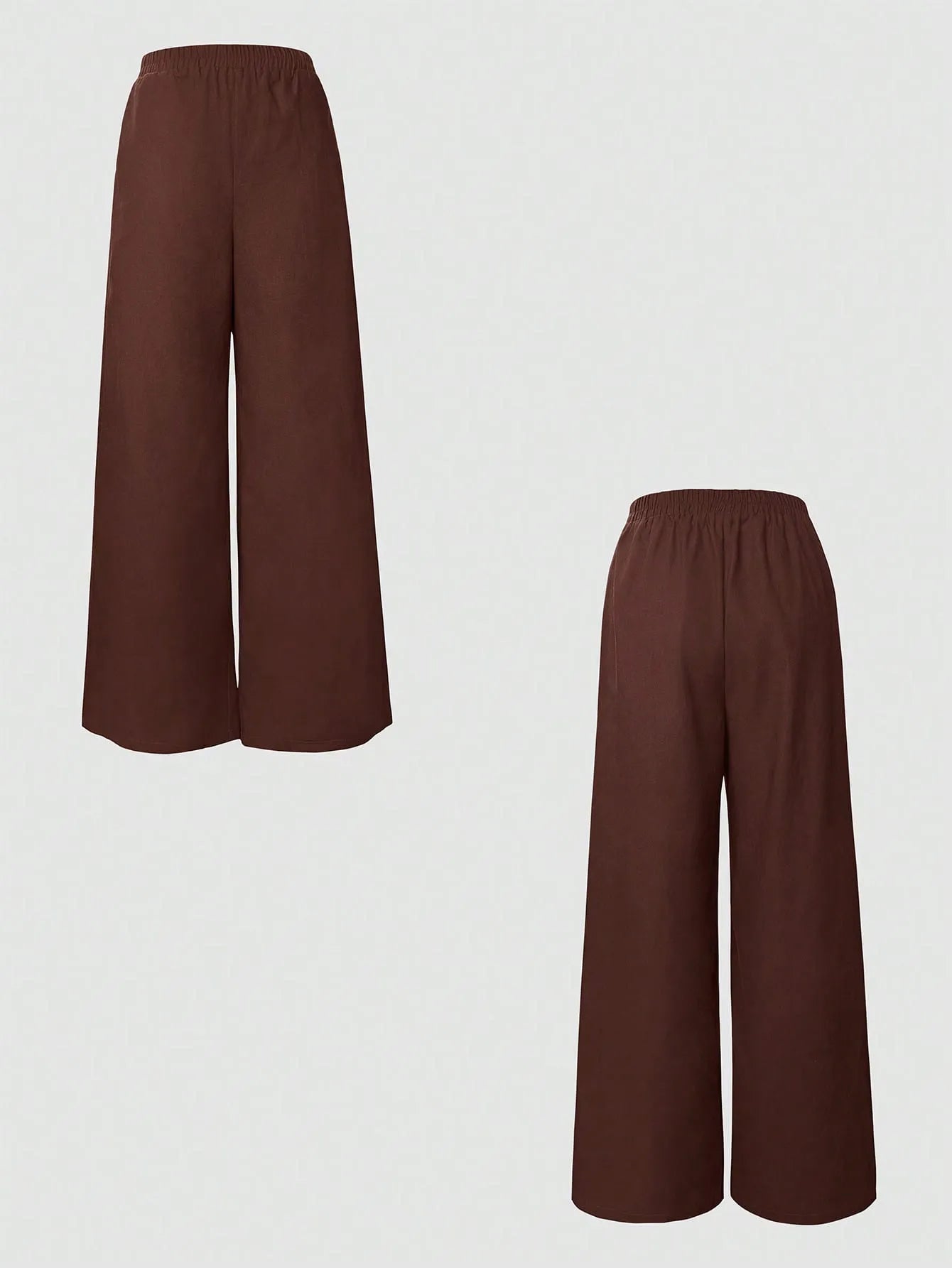 Brown wide-leg pants on a light gray background