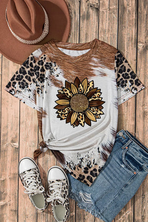 Full view of Sunflower Graphic Round Neck Short Sleeve T-Shirt