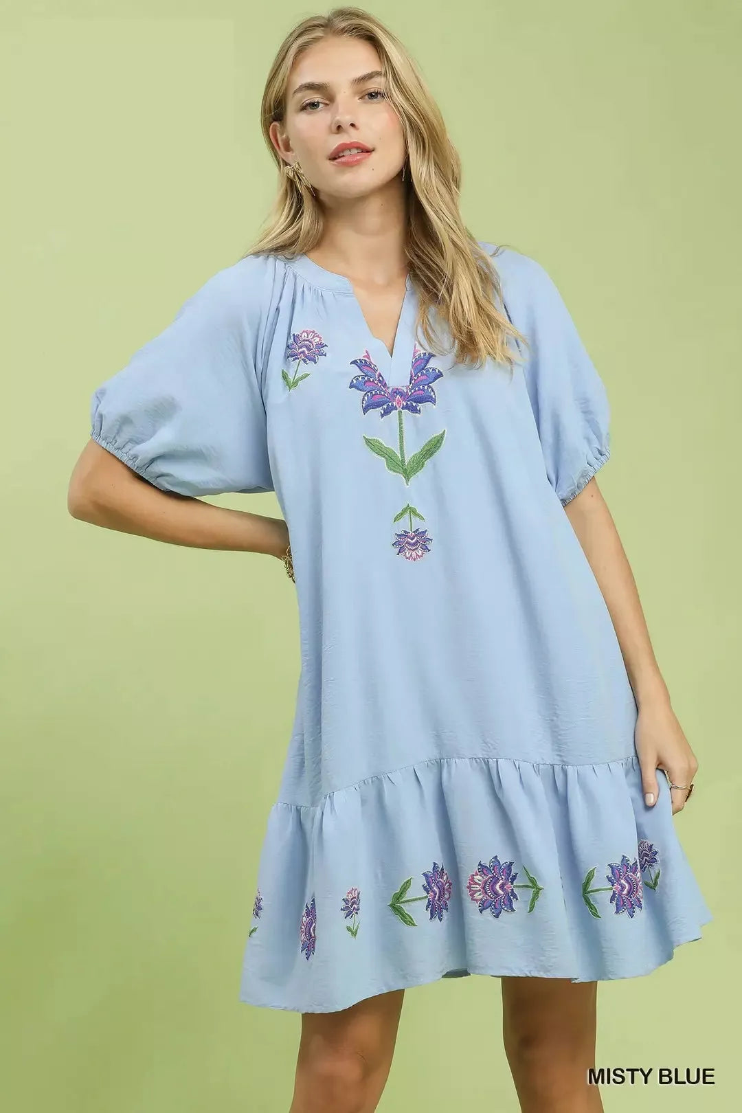 green emerald velvet dress Umgee Embroidered Floral Babydoll Dress