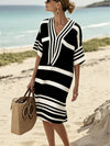 Full Size Striped Half Sleeve Midi Dress Plus Size