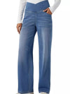 Women's Cat's whisker High-Waisted Cross-Over Waistband Stretch Straight Jeans