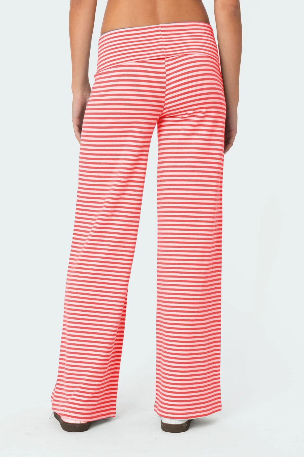 Back view of red Striped Wide Leg Pants