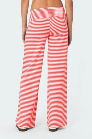 Back view of red Striped Wide Leg Pants
