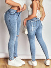 Women's High Waisted Butt Lifting Denim Pants Distressed Skinny Jeans with Bow Back