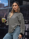 Striped Round Neck Oversized Casual Sweatshirt