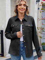 Front view of Solid Color Collared Neck Long Sleeve Shirt