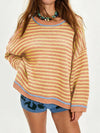 Oversized Striped Dropped Shoulder Sweater For Ladies