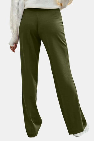 Back of green Decorative Button High Rise Pants