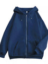 Full Size Oversized Solid Zip-Up Hoodie with Drawstring Plus Size